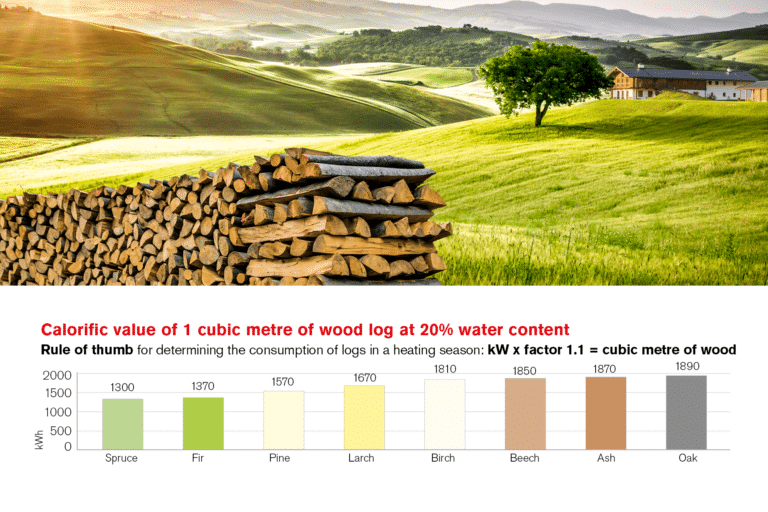 Info graph Calorific value of 1 cubic metre of wood log | Hargassner