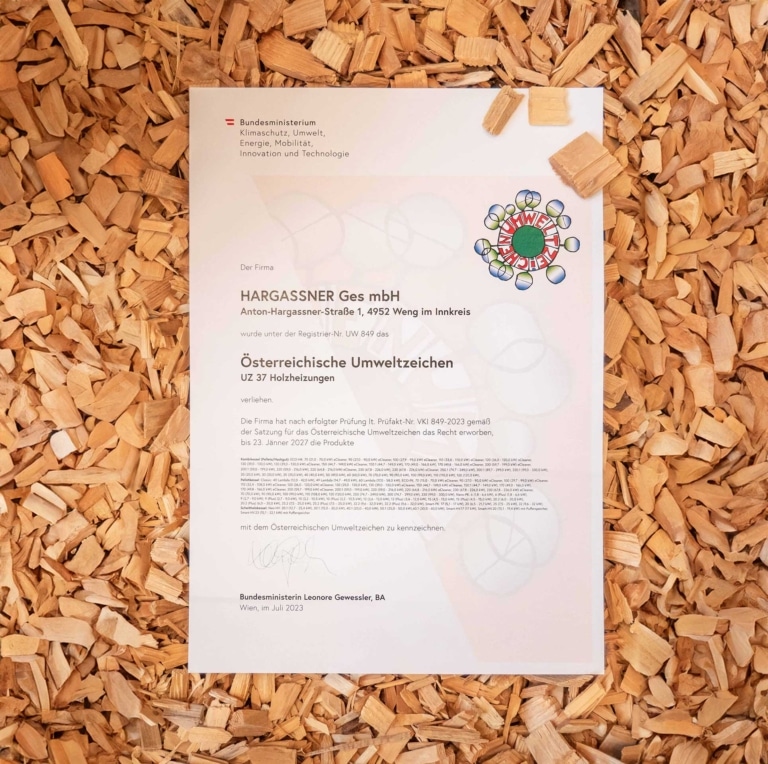 Auszeichnung Umweltzeichen 2022 Urkunde | Hargassner