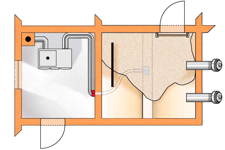 Pelletlagerraum mit 1-facher Punktabsaugung | Hargassner