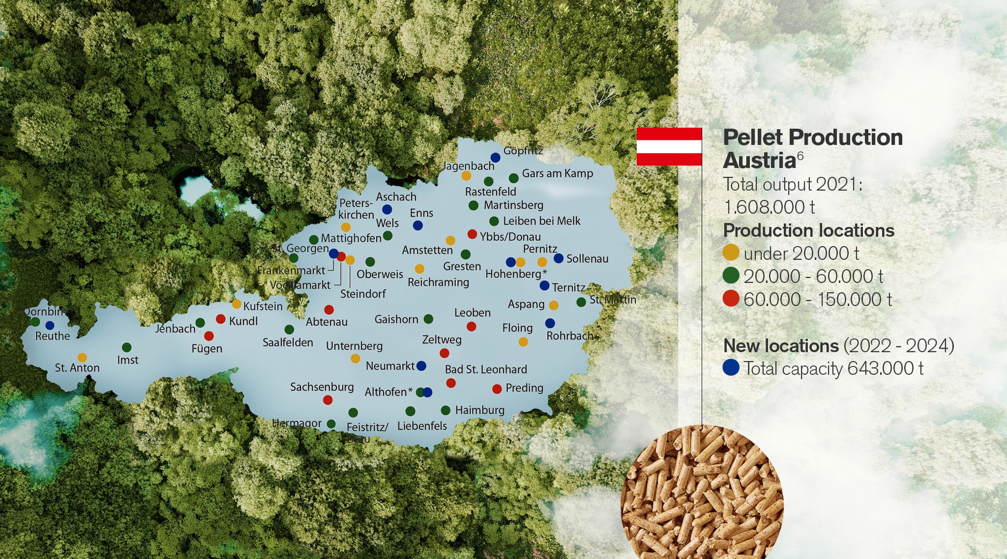 Infograph displaying the pellet production in Austria | Biomass the perfect choice