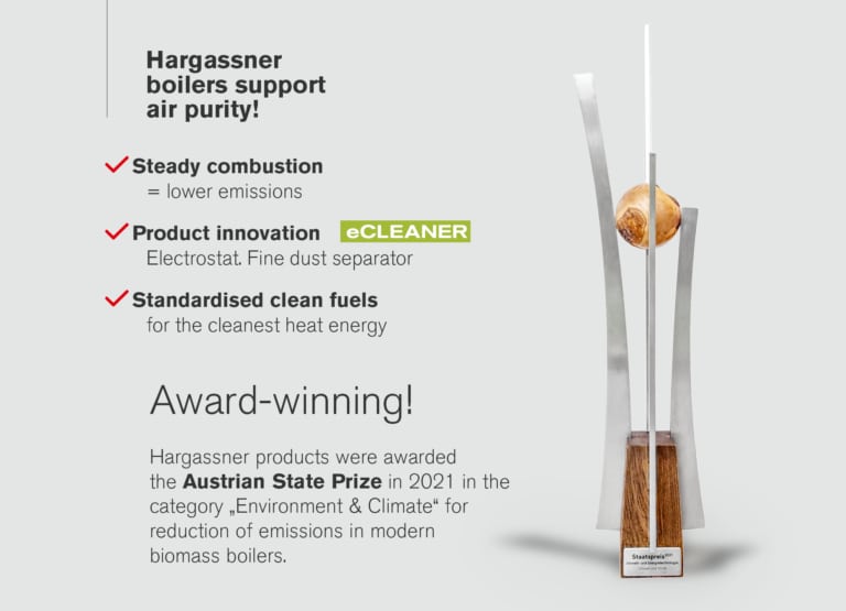 Hargassner´s Austrian State Prize of 2021 for their reduction of emissions in biomass boilers | Biomass the perfect choice
