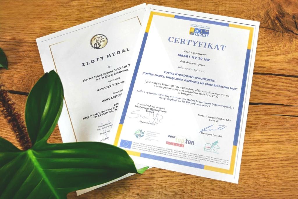 Achieved by Rakoczy Stal Top Ten Hacks certificate & Złoty Medal for Hargassner boilers | Hargassner