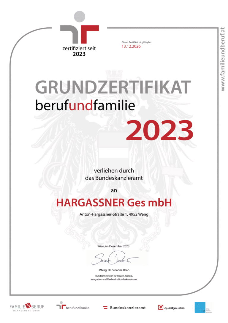 Zertifikat Beruf und Familie 2023 | Hargassner