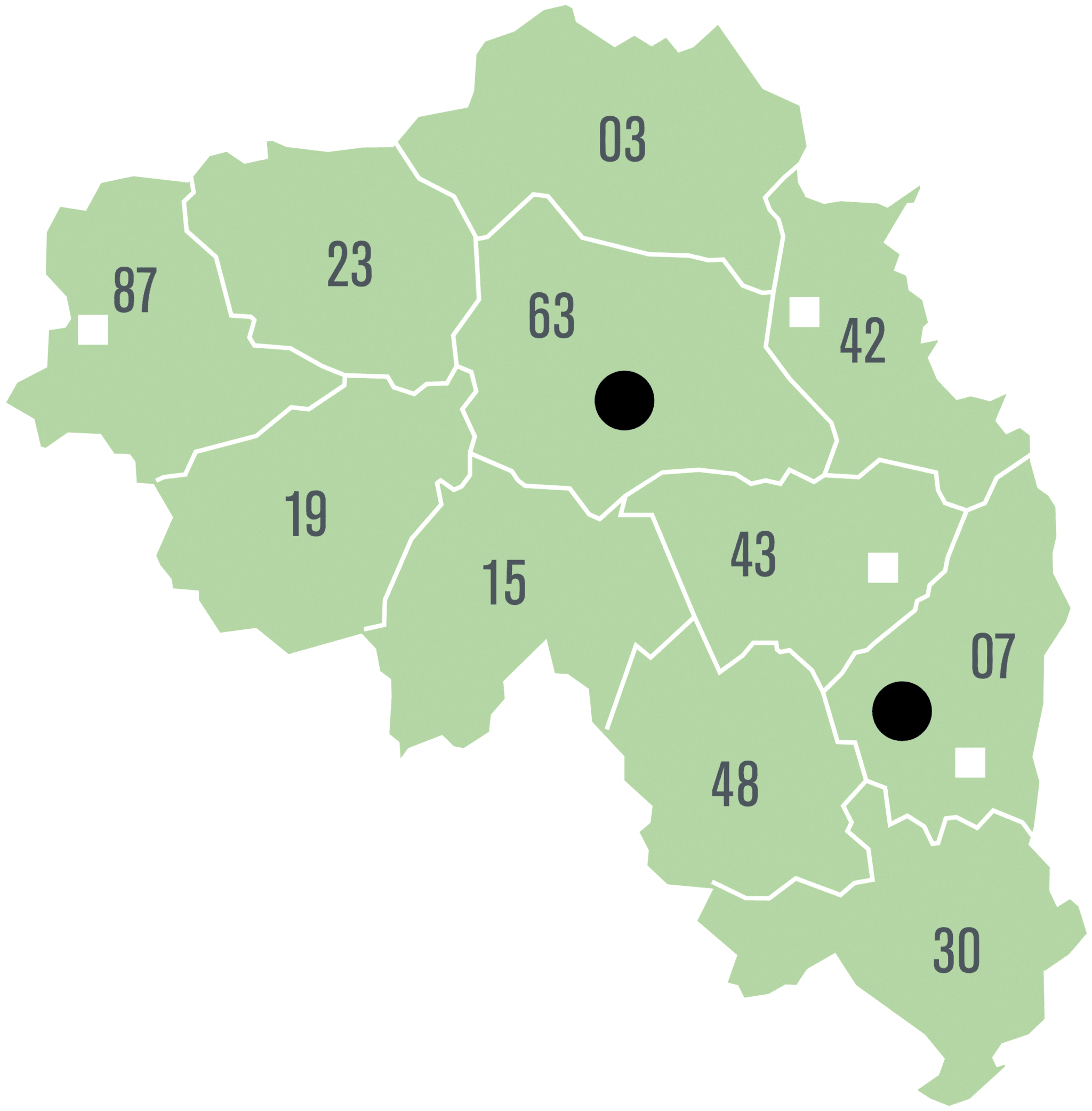 Découpage du secteur géographique de HARGASSNER France MASSIF-CENTRAL