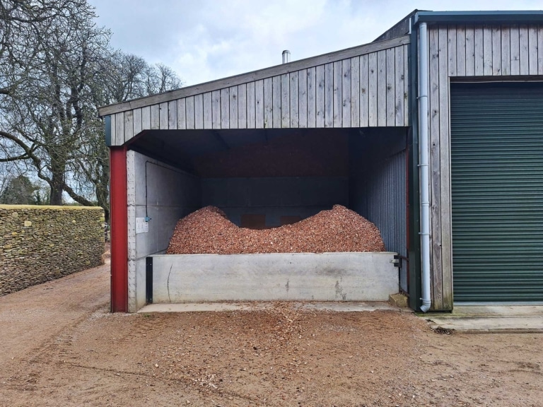Wood chip storage Gloucestershire equestrian centre | Reference Hargassner UK
