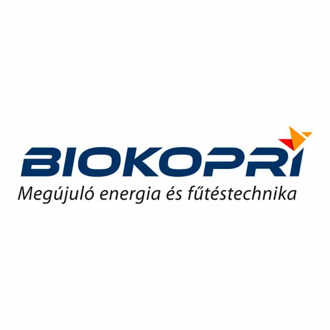 Logo BIOKOPRI bleu avec point i rouge et orange