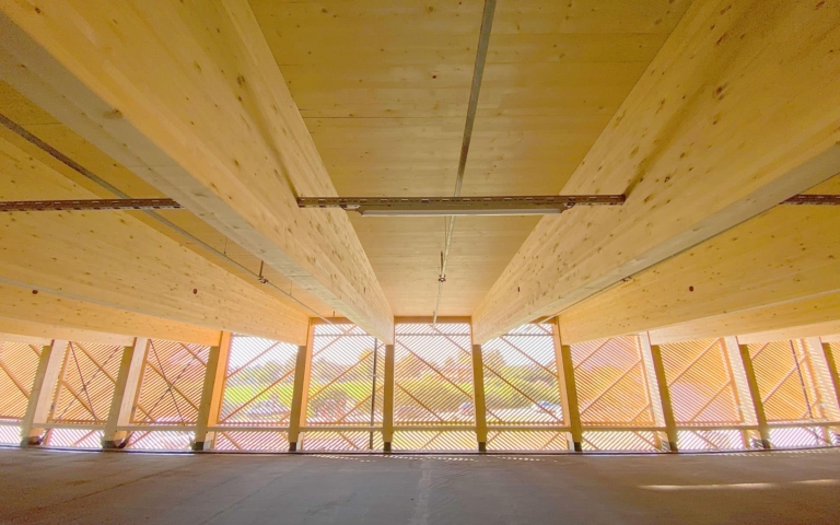 Interior view of the new Hargassner timber car park