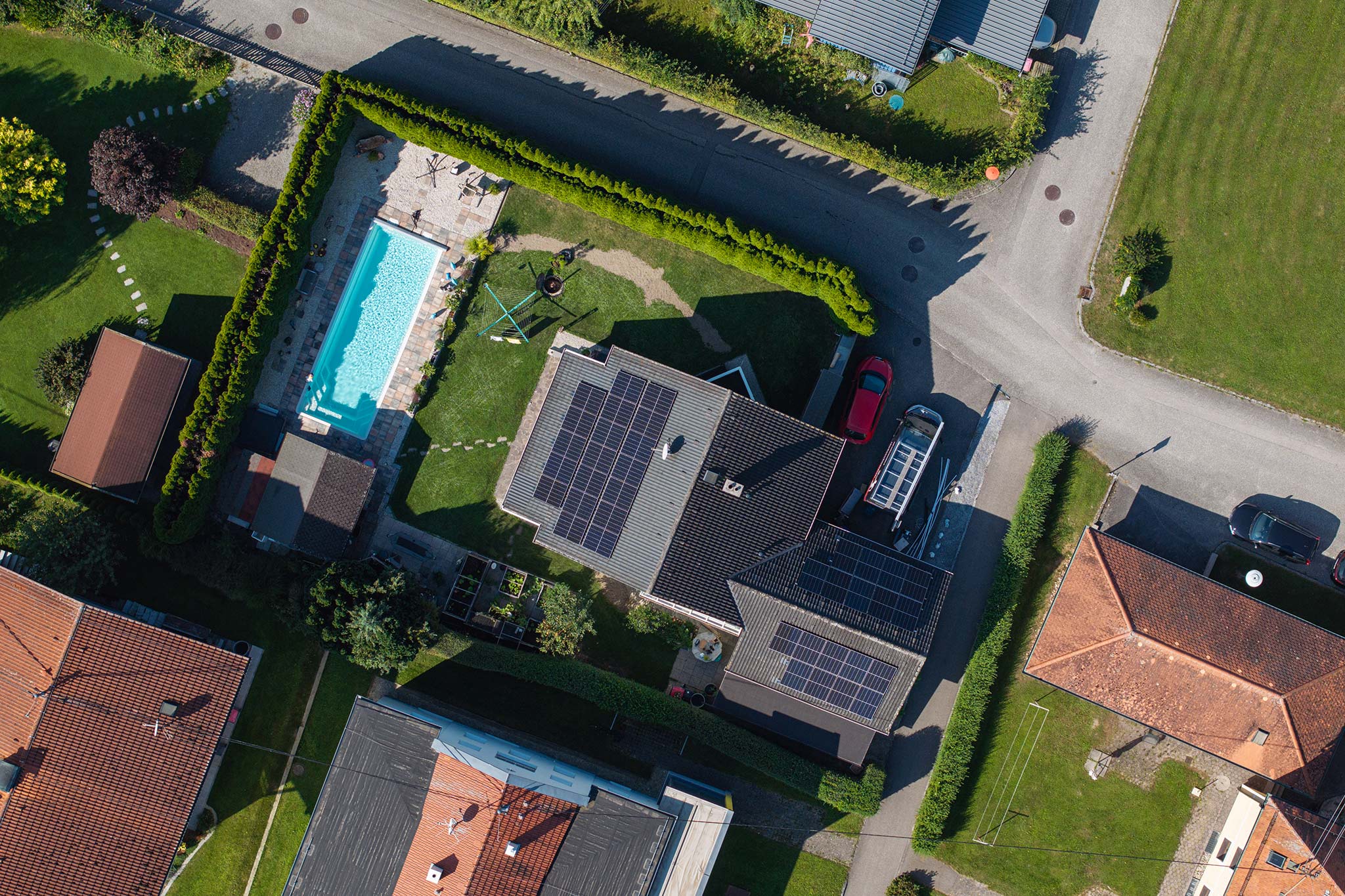 Einfamilienhaus Seifriedsberger aus der Vogelperspektive - Projekt Umstieg von Gas auf Wärmepumpe