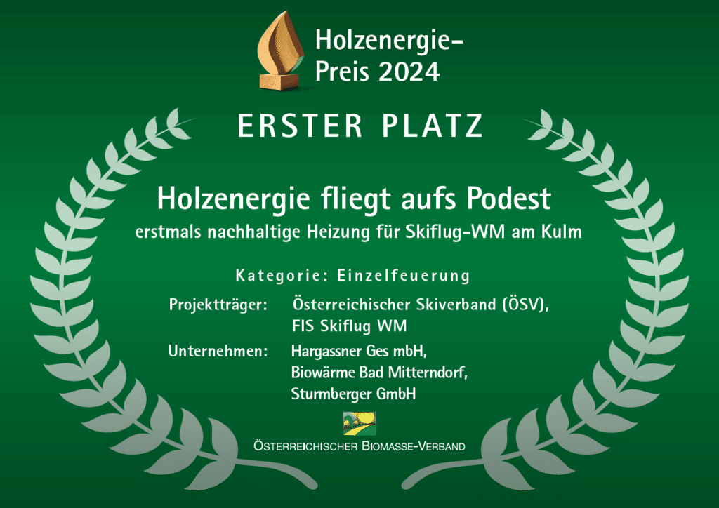Auszeichnungslabel vom österreichischen Biomasseverband für Gold fliegt aufs Podest | Hargassner