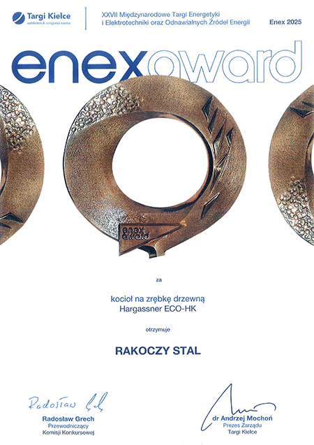 ENEX Award 2025 - Hauptpreis in der Kategorie "Biomass Energy" für Hargassner Eco-HK Hackgutheizung