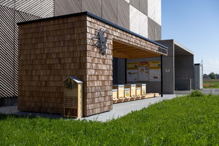 Der Hargassner Bienen Infostand mit Insektenhotel