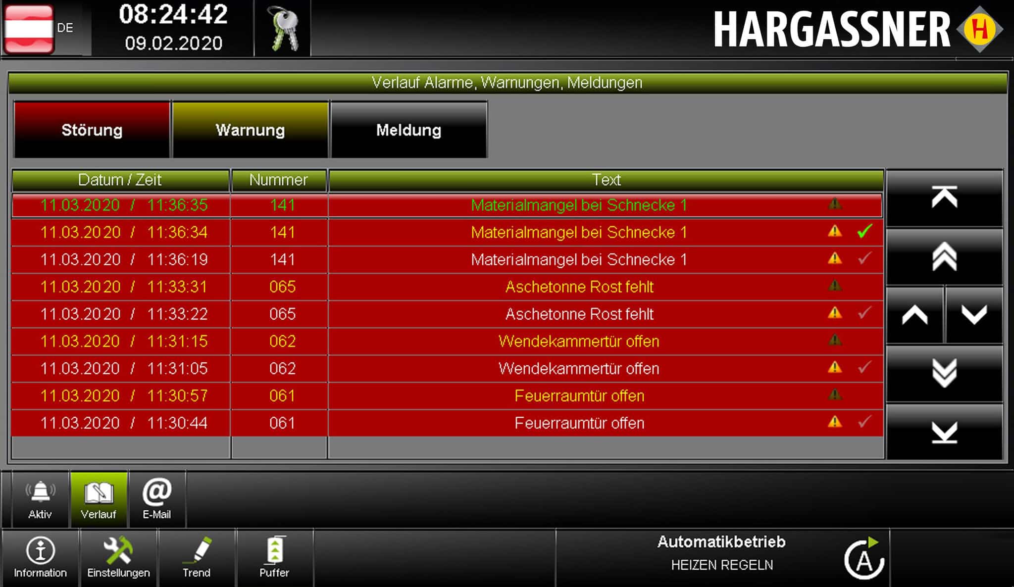 Enregistrement et surveille continue de la maintenance | Régulation Touch Industry HARGASSNER