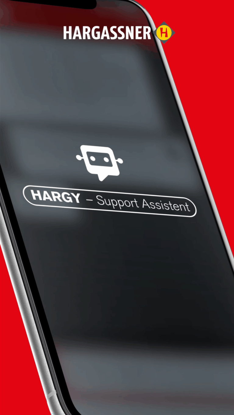 Symbolische Darstellung von "Hargy", dem Support Assistenten von Hargassner, auf einem Smartphone