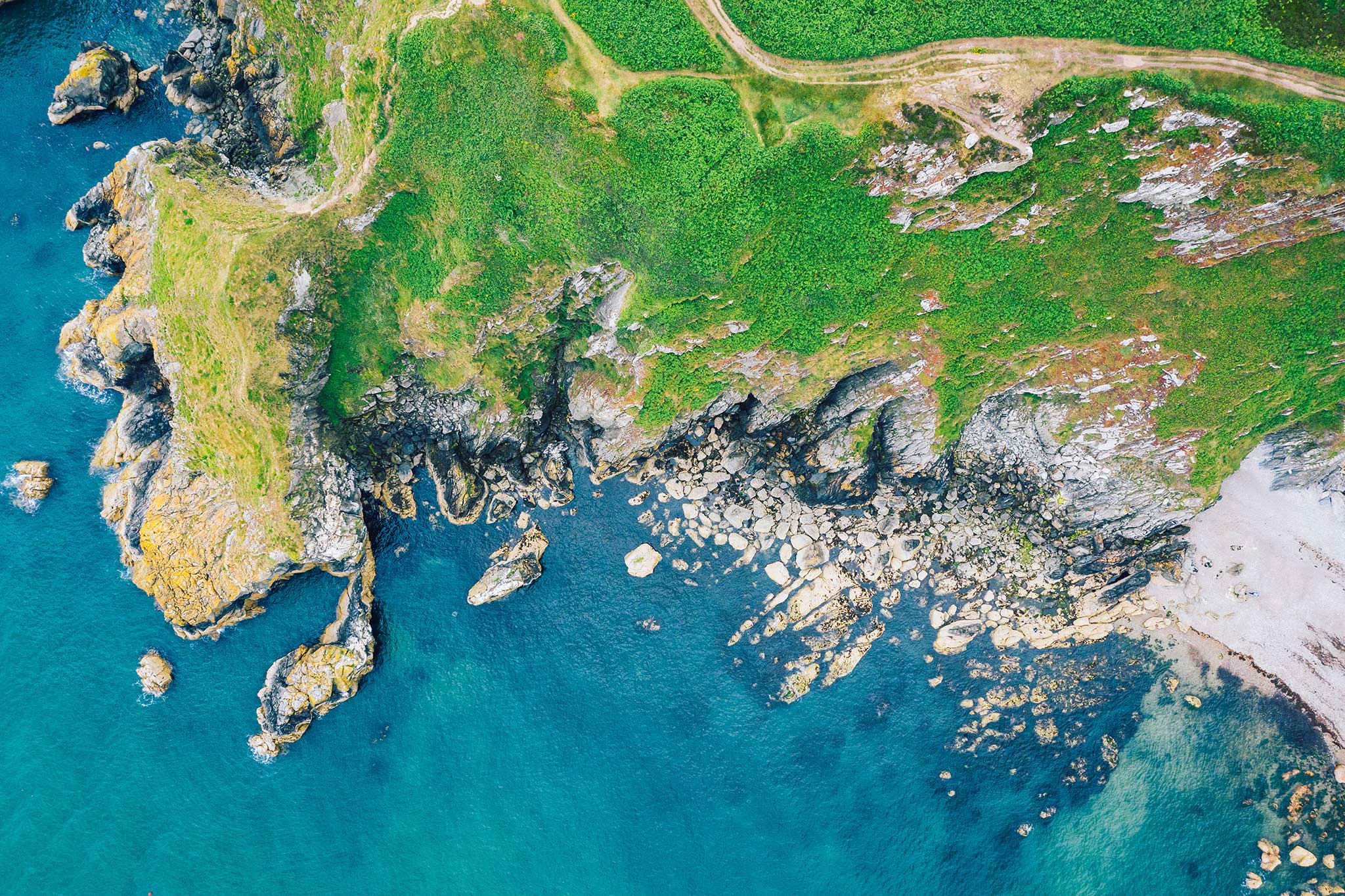 A bird's-eye-view from a scenic coast in Ireland: Atlantic ocean and nature