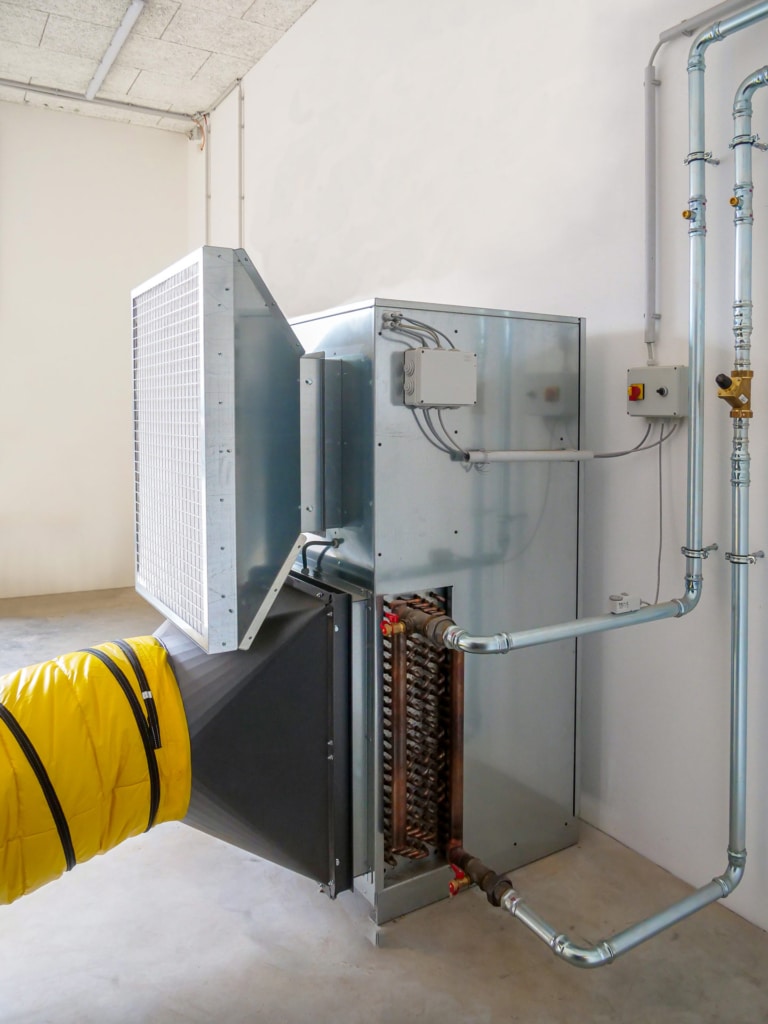module d'air chaud WLM HARGASSNER installé dans une chaufferie fixe