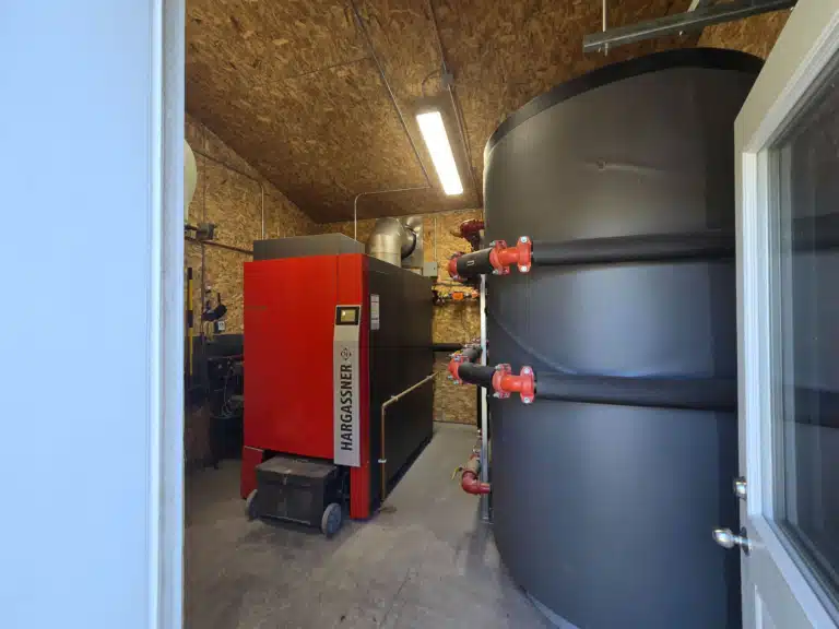 Interior view boiler house, Caron et Fils industrial heat exchangers, Quebec - Reference wood chip boiler Eco-HK
