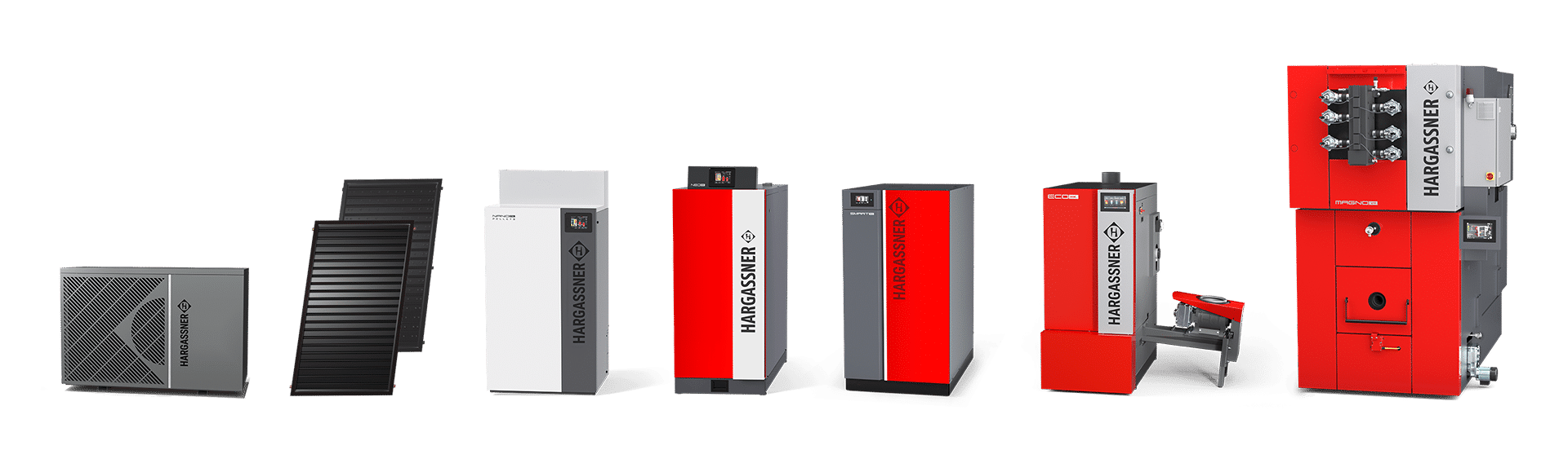 Hargassner Produktübersicht: Wärmepumpe, Solarpanele, Pellet-, Stückholz-, Kombi- und Hackgutheizung sowie Industrieanlagen