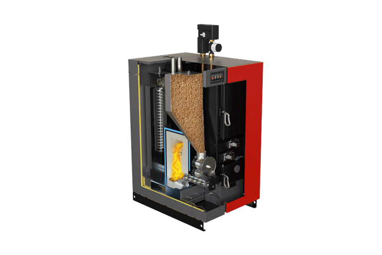Schnittbild Smart-DUO mit Veranschaulichung der Pellet-Heiztechnologie