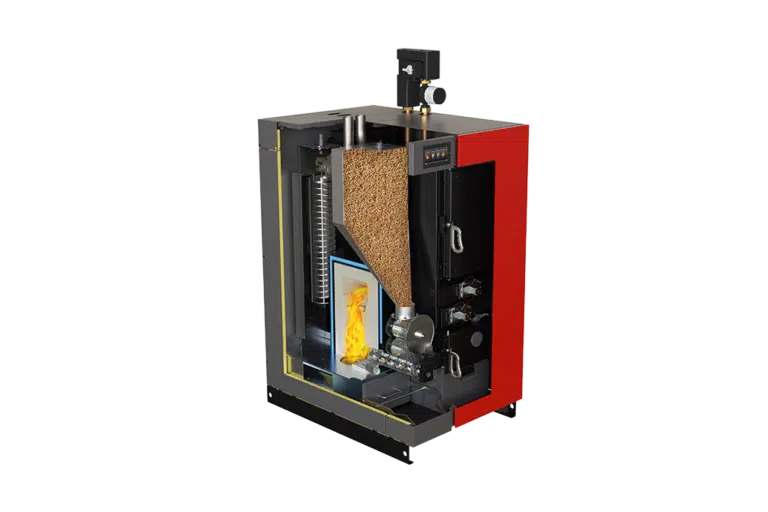 Schnittbild Smart-DUO mit Veranschaulichung der Pellet-Heiztechnologie